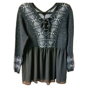 TORRID New Plus Size Black Lace-Up Chiffon Peplum Sweater 1X